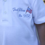 God Bless the USA Knit Embroidered Boys' Polo & Seersucker Short Set