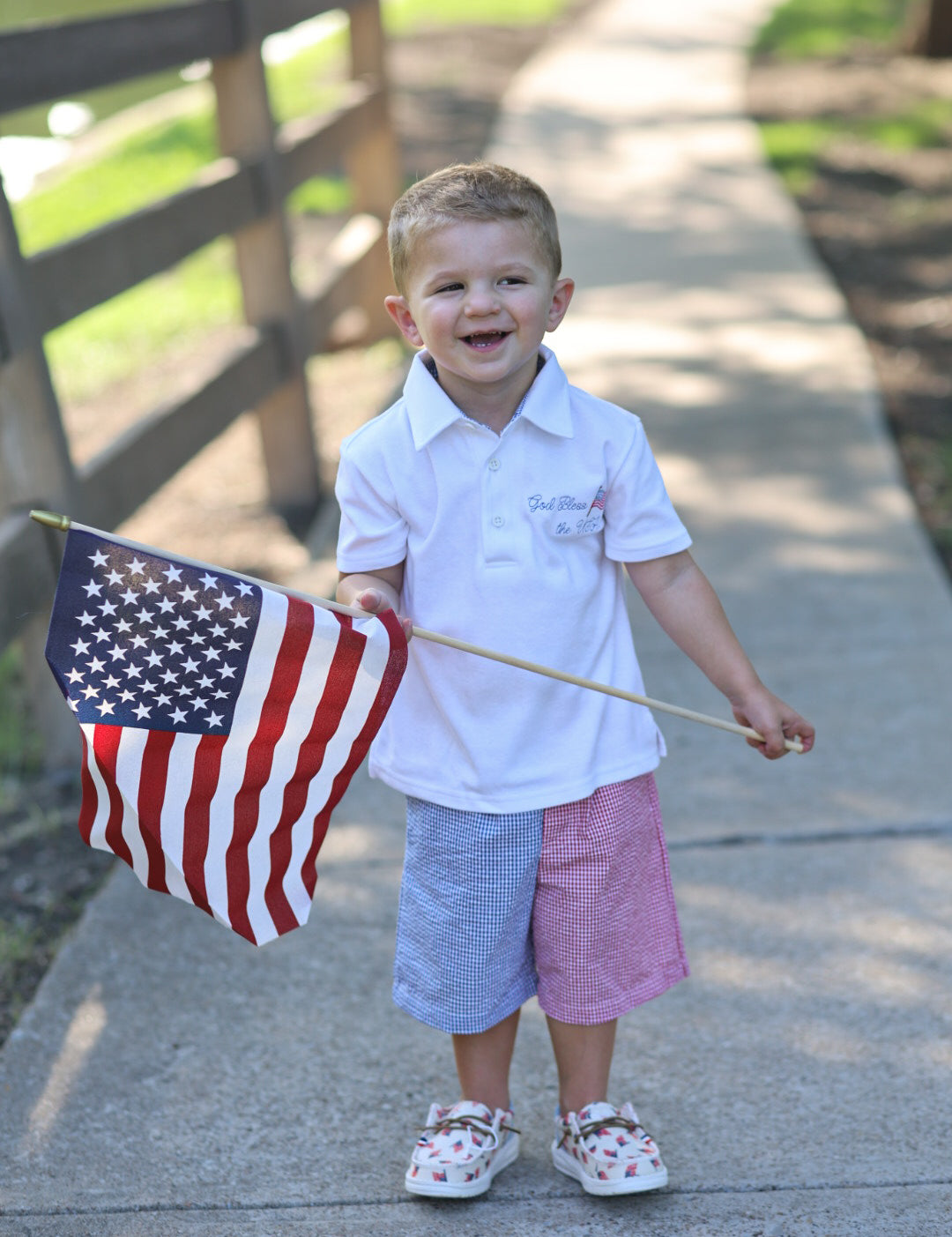 God Bless the USA Knit Embroidered Boys' Polo & Seersucker Short Set