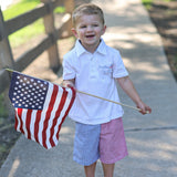 God Bless the USA Knit Embroidered Boys' Polo & Seersucker Short Set