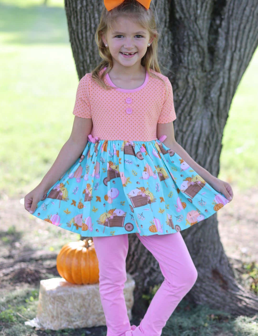 Pumpkin Harvest Girls' Fall Print Tunic and Leggings Set