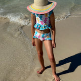 Seahorse Print Ruffle Two Piece Swim Suit Set