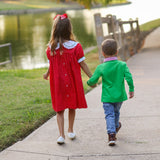 Deck the Halls Red Polka Dot A-Line Dress with Christmas Tree and Bows Embroidery