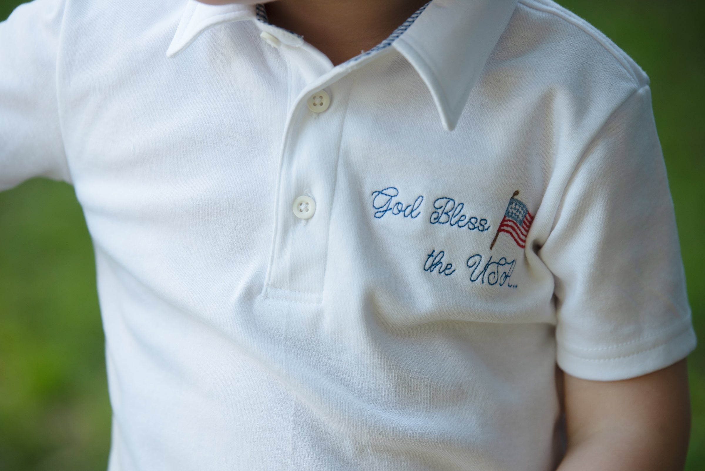 God Bless the USA Knit Embroidered Boys' Polo & Seersucker Short Set