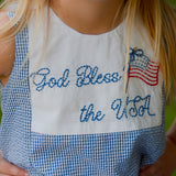 God Bless the USA Seersucker Check Embroidered Kick Pleat Dress