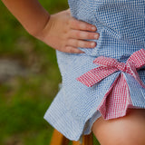 God Bless the USA Seersucker Check Embroidered Kick Pleat Dress