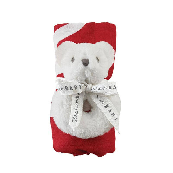 Swaddle Blanket + Plush Bear Rattle Gift Set - My First Christmas
