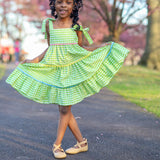 Fore! Girls' Tie Shoulder Gingham Tiered Dress