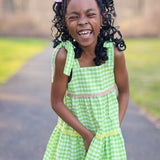 Fore! Girls' Tie Shoulder Gingham Tiered Dress