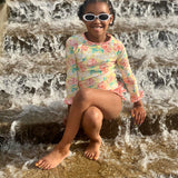 Magnolia Rash Guard Yellow Floral Print Swim Suit Set