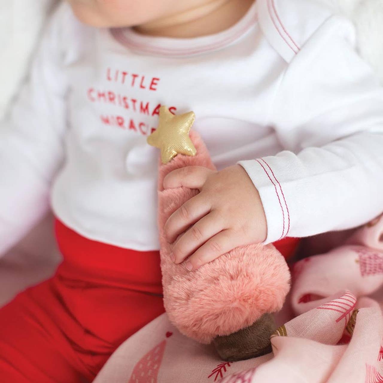 Swaddles with Plush Pink Christmas Tree Rattle