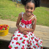 Knit Strawberry Print Tie Shoulder Dress