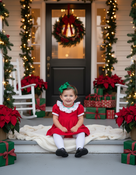 PREORDER Mistletoe Moments Smocked Corduroy Dress and Bloomer Set