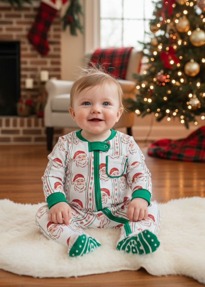 Jolly Old Saint Nick Boys' Lounge Zippie with Piping Trim