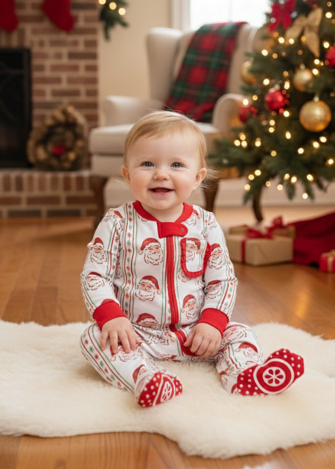 Jolly Old Saint Nick Girls' Lounge Zippie with Ruffle Trim