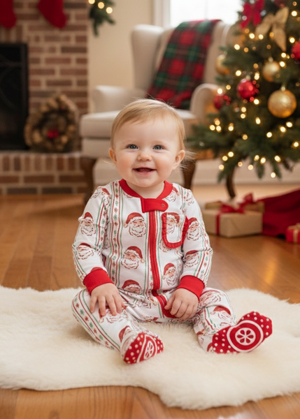 Jolly Old Saint Nick Girls' Lounge Zippie with Ruffle Trim