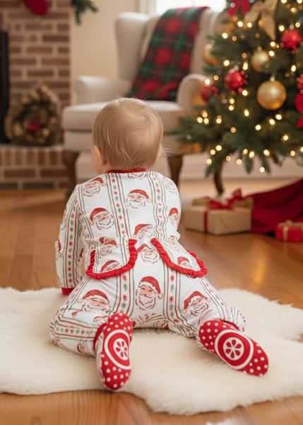 Jolly Old Saint Nick Girls' Lounge Zippie with Ruffle Trim