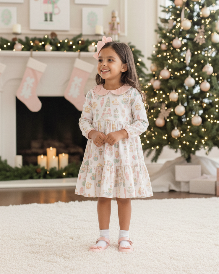 Bits & Baubles Knit Christmas Ornaments Print Swing Dress 4/5
