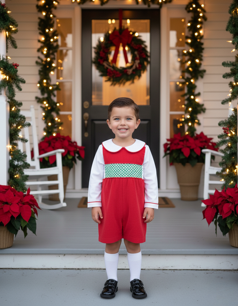 PREORDER Mistletoe Moments Smocked Corduroy Shortall and Shirt Set