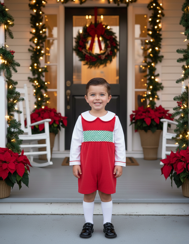 PREORDER Mistletoe Moments Smocked Corduroy Shortall and Shirt Set