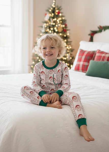 Jolly Old Saint Nick Christmas Boys' Lounge 2 Piece Set with Piping Trim