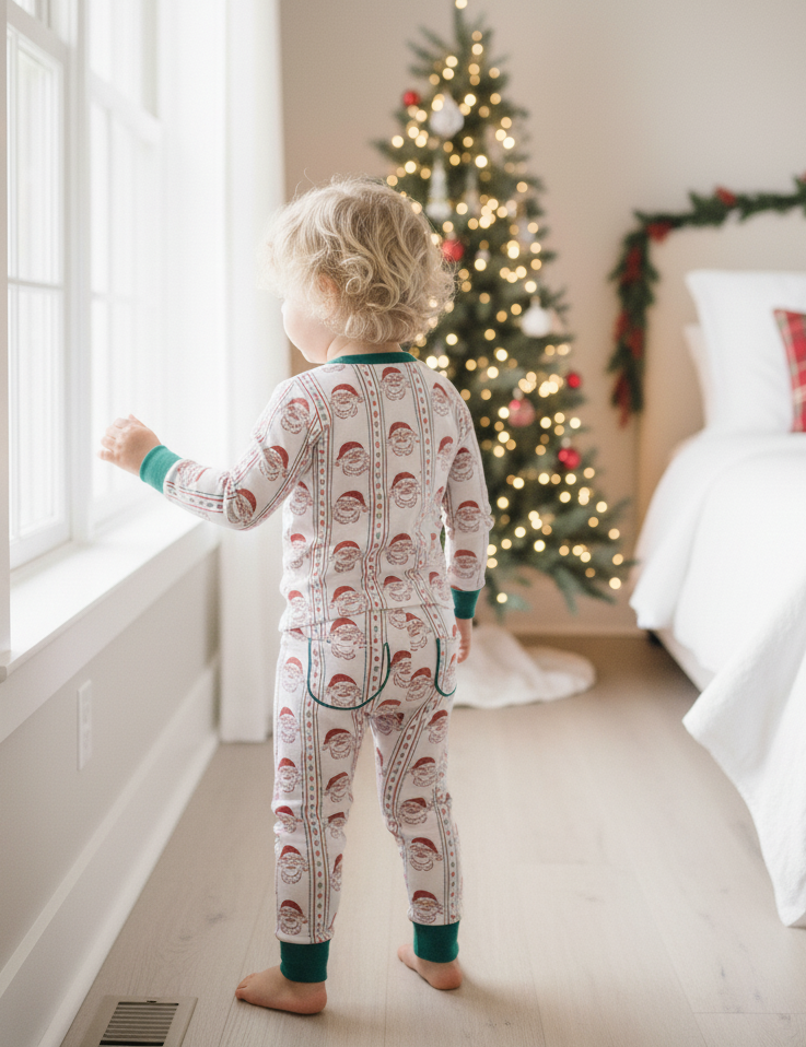Jolly Old Saint Nick Christmas Boys' Lounge 2 Piece Set with Piping Trim