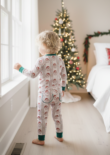 Jolly Old Saint Nick Christmas Boys' Lounge 2 Piece Set with Piping Trim