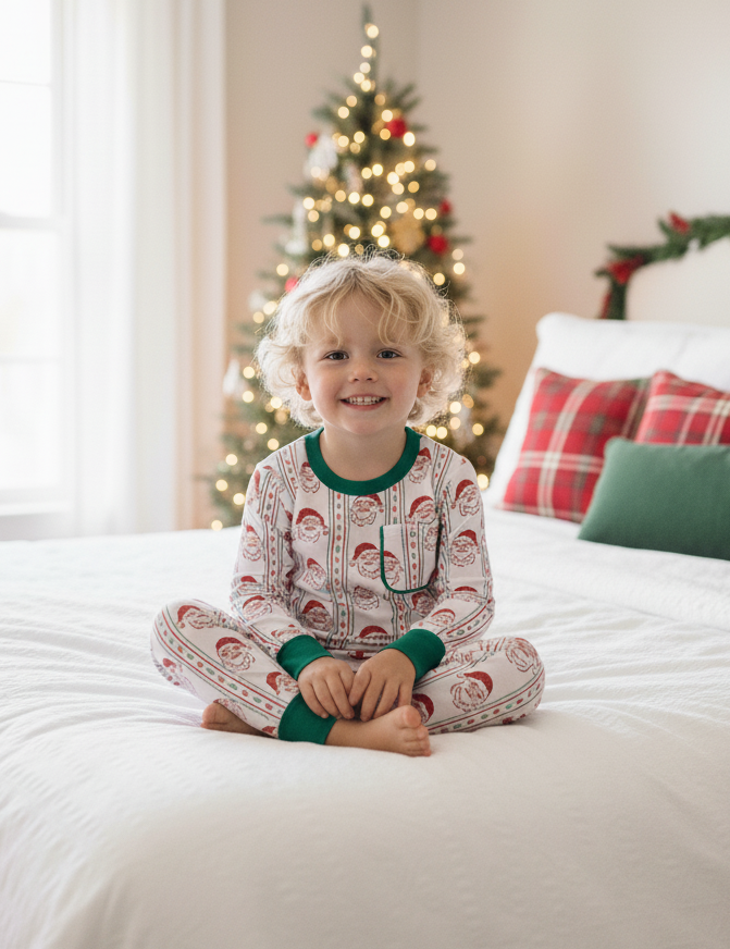 Jolly Old Saint Nick Christmas Boys' Lounge 2 Piece Set with Piping Trim