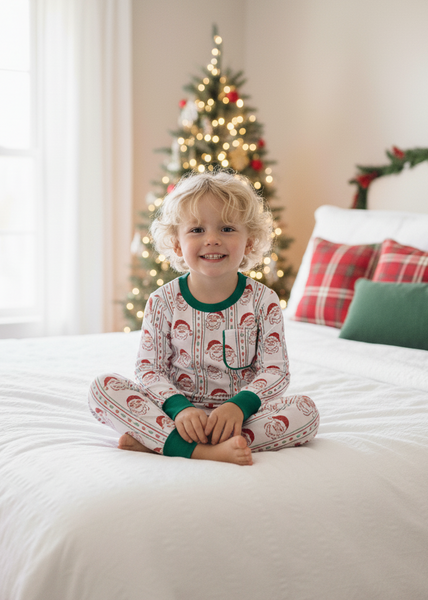 Jolly Old Saint Nick Christmas Boys' Lounge 2 Piece Set with Piping Trim