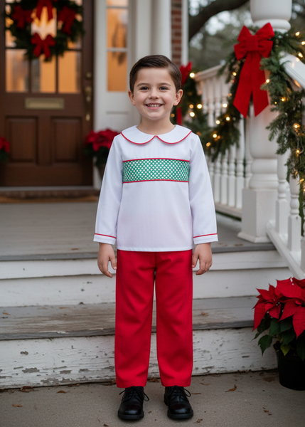 PREORDER Mistletoe Moments Smocked Boys' Shirt and Corduroy Pants Set