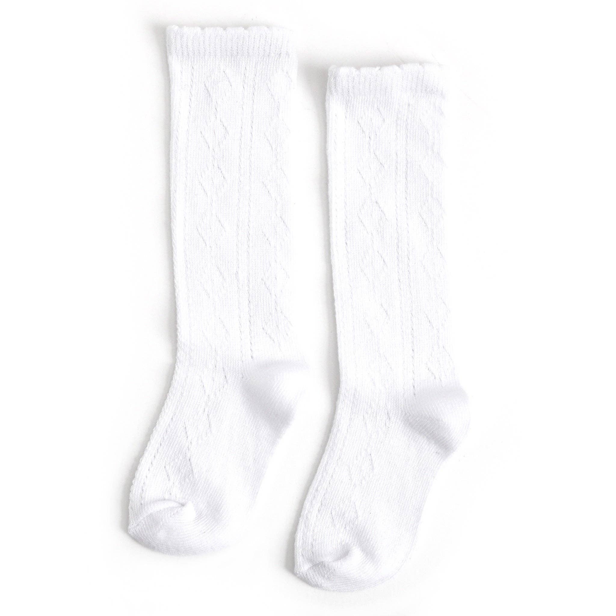 Scalloped Fancy Pointelle Knit Knee High Socks - White