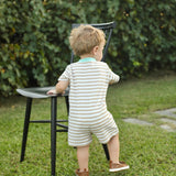 Pumpkin Harvest Boys' Tan Stripe Knit Romper with Pumpkin Wheelbarrow Applique