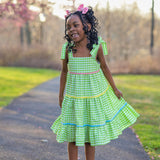 Fore! Girls' Tie Shoulder Gingham Tiered Dress