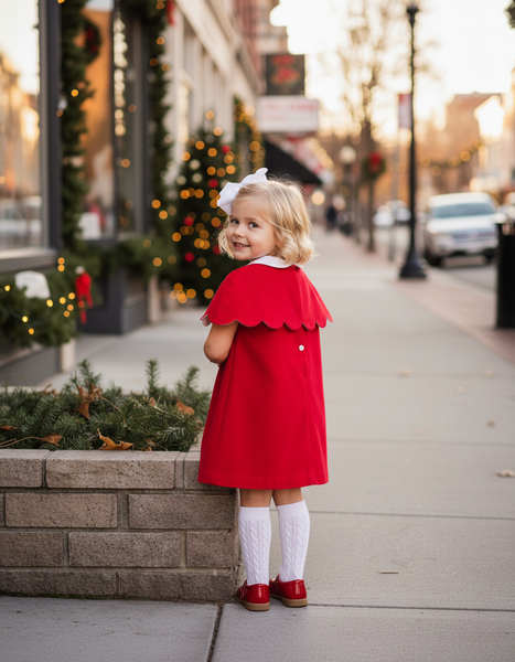 PREORDER - The Capelet Dress in Evelyn - Red Pinwale Corduroy