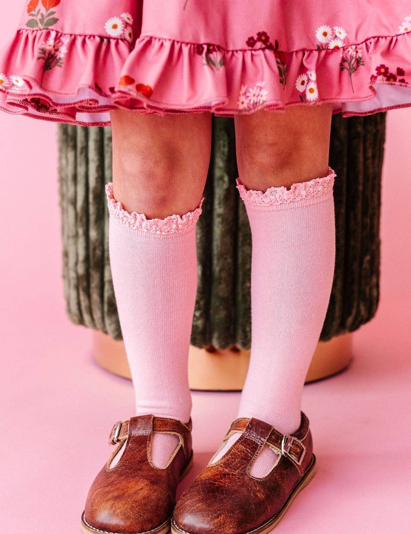 Quartz Pink Lace Top Knee High Socks