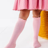 Quartz Pink Lace Top Knee High Socks