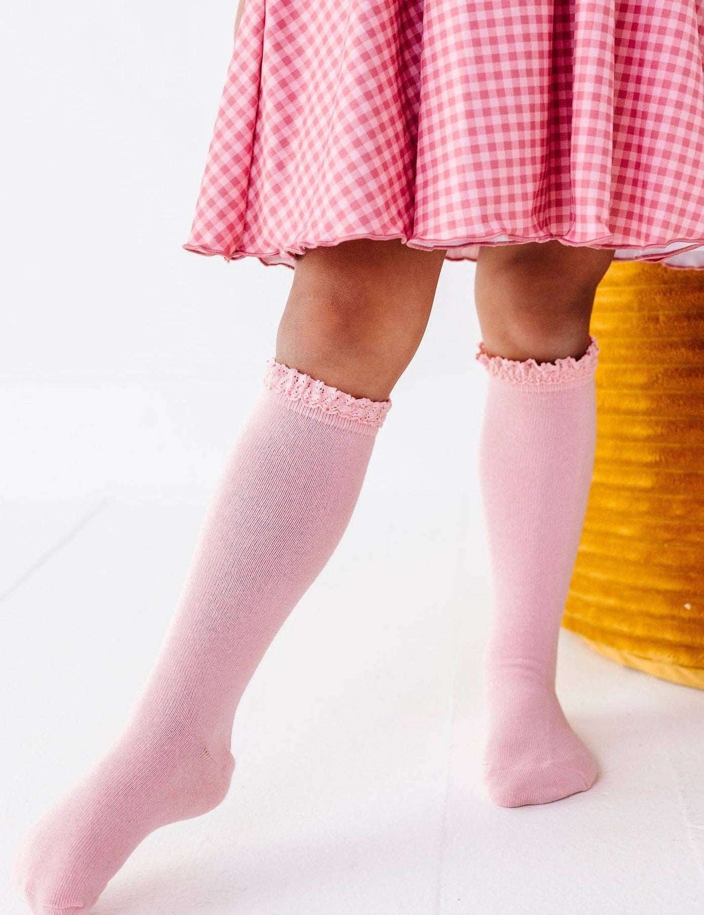 Quartz Pink Lace Top Knee High Socks