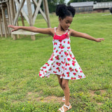 Knit Strawberry Print Tie Shoulder Dress