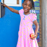 First Day Pink Knit Pencil Print Dress