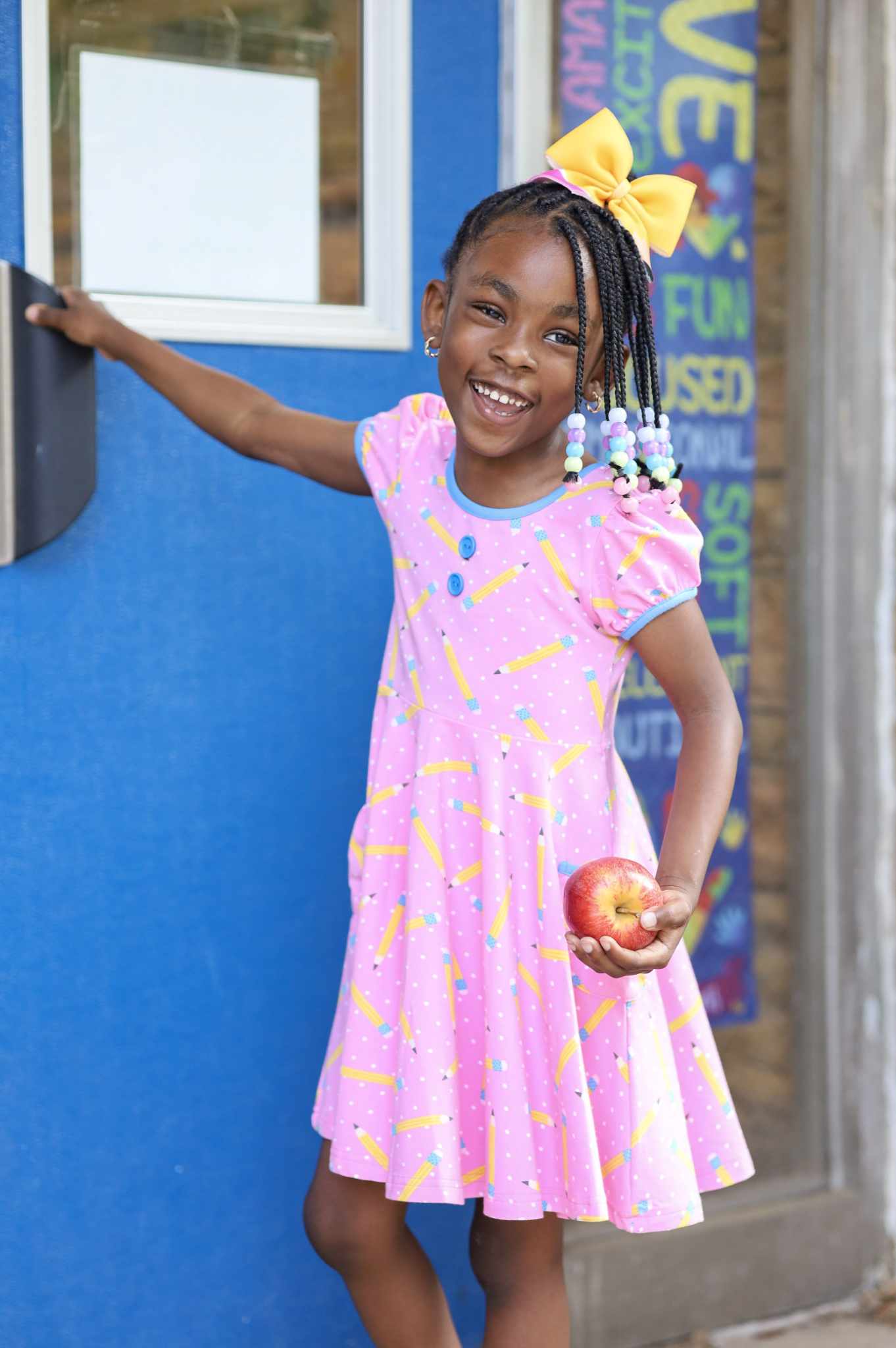 First Day Pink Knit Pencil Print Dress