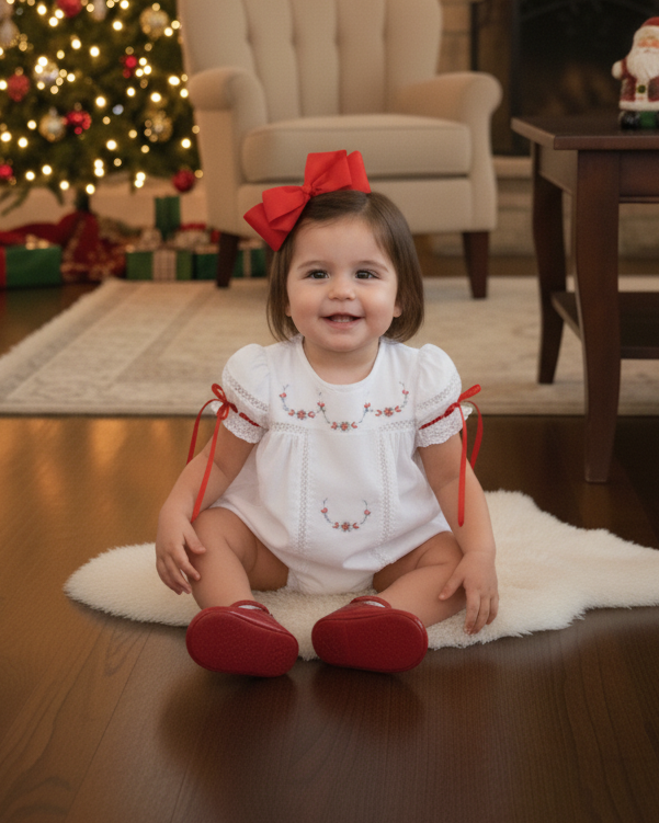 PREORDER - Gilded Noel Holiday Christmas Hand Embroidered White Heirloom Bubble