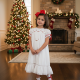 Gilded Noel Holiday Christmas Hand Embroidered White Heirloom Portrait Dress