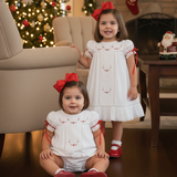 Gilded Noel Holiday Christmas Hand Embroidered White Heirloom Portrait Dress