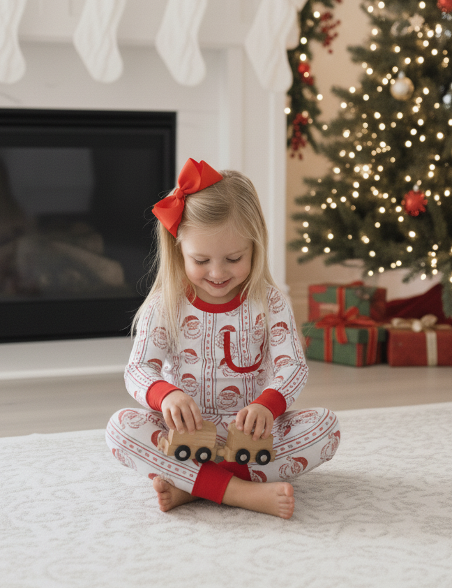 Jolly Old Saint Nick Girls' Lounge 2 Piece Set with Ruffle Trim