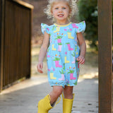 April Showers Rainboot Print Knit Romper