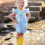 April Showers Rainboot Print Knit Romper
