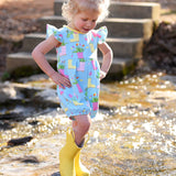 April Showers Rainboot Print Knit Romper