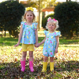 April Showers Rainboot Print Knit Romper